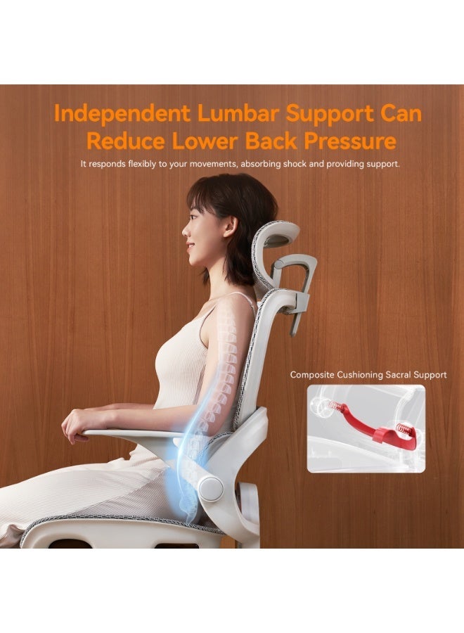 سيهوو كرسي مكتب مريح SIHOO B100 مع دعم للظهر – كرسي مكتبي دوار شبكي للعمل والدراسة، مع مسند رأس 2D ومساند ذراع قابلة للطي (أبيض) - Image 4